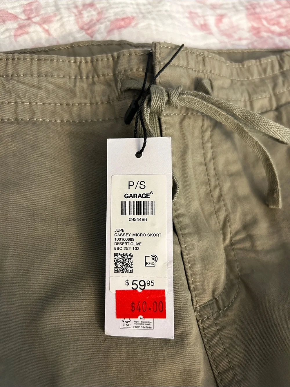 Garage Olive Green Drawstring Mini Skort